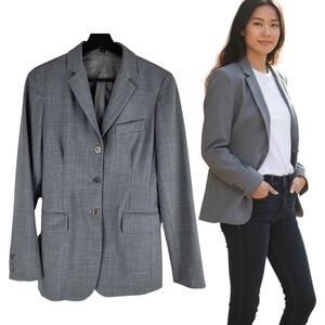 Theory Wool Three Button Blazer Gray Lined Sealed Pockets Size S